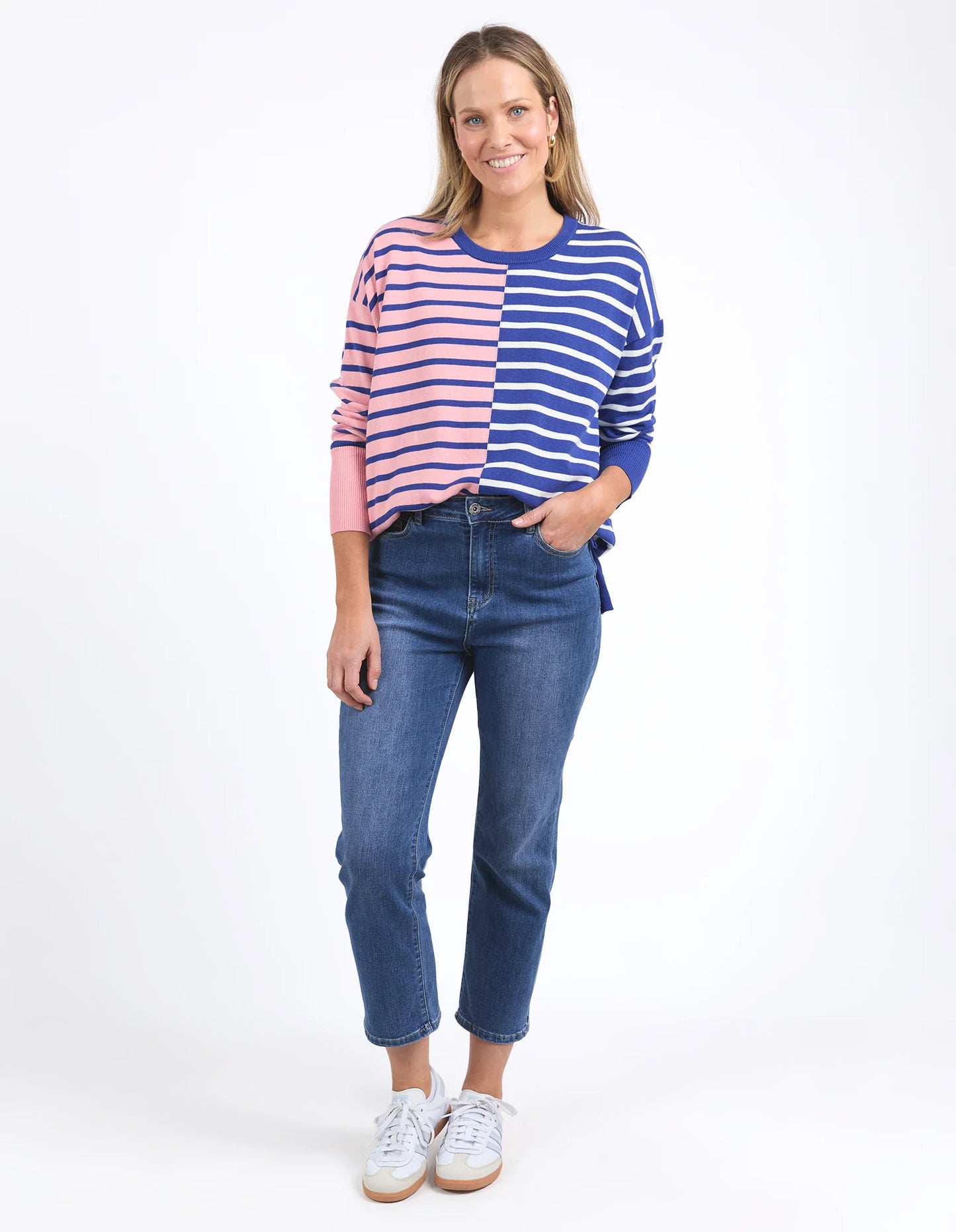 Louise Spliced Knit Jumper - Deep Blue/Pink Blush