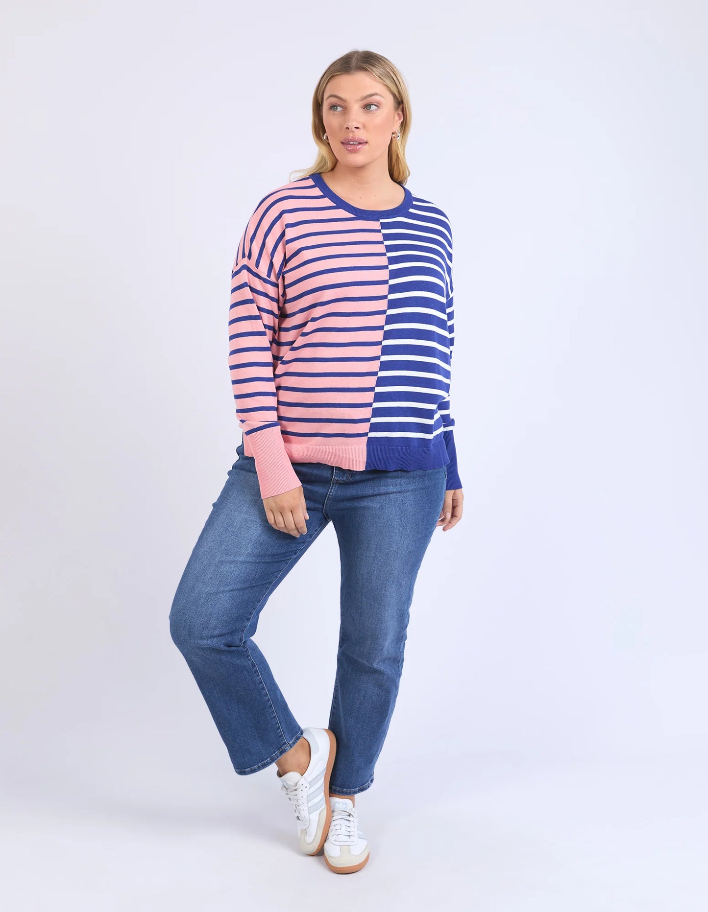 Louise Spliced Knit Jumper - Deep Blue/Pink Blush