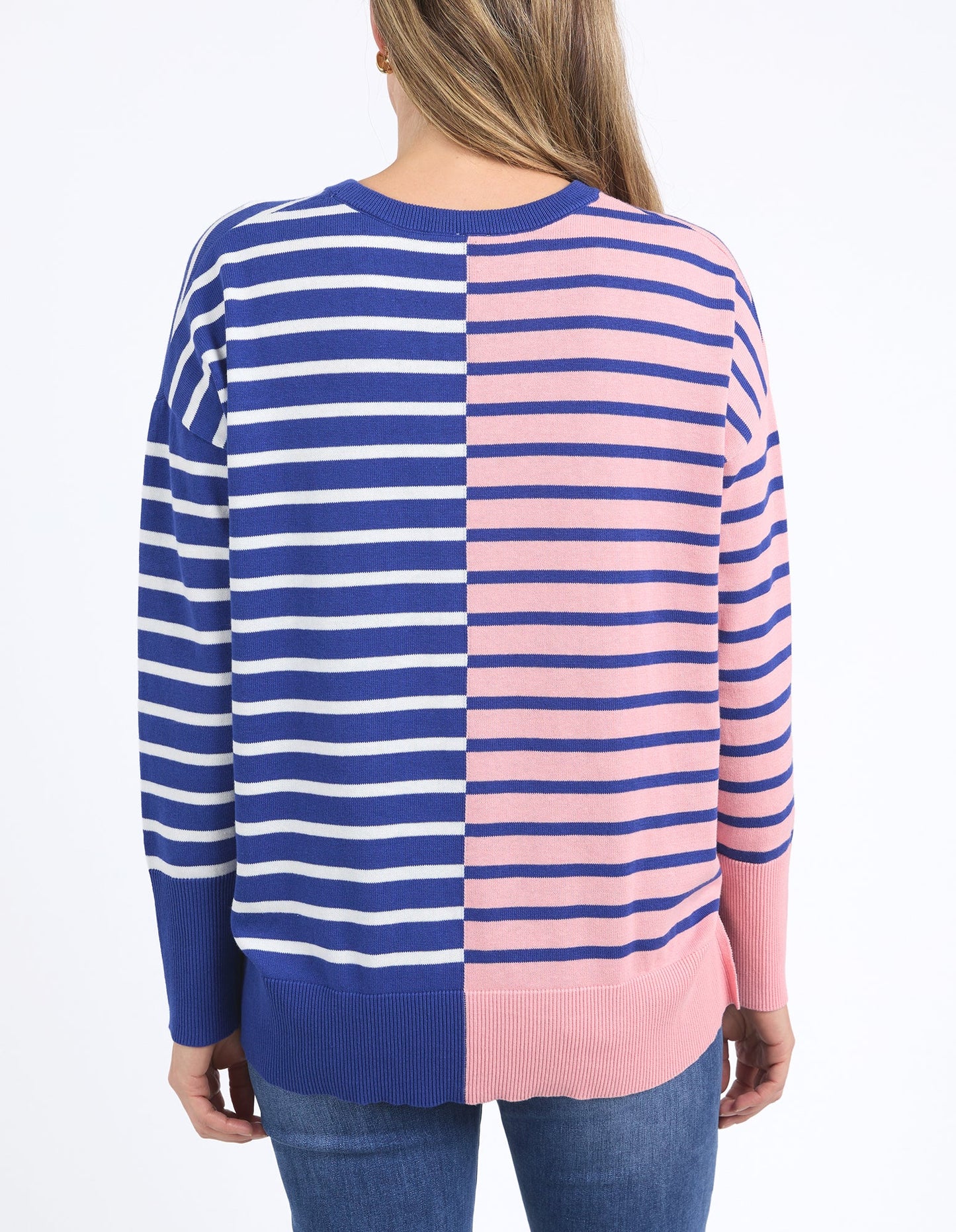 Louise Spliced Knit Jumper - Deep Blue/Pink Blush