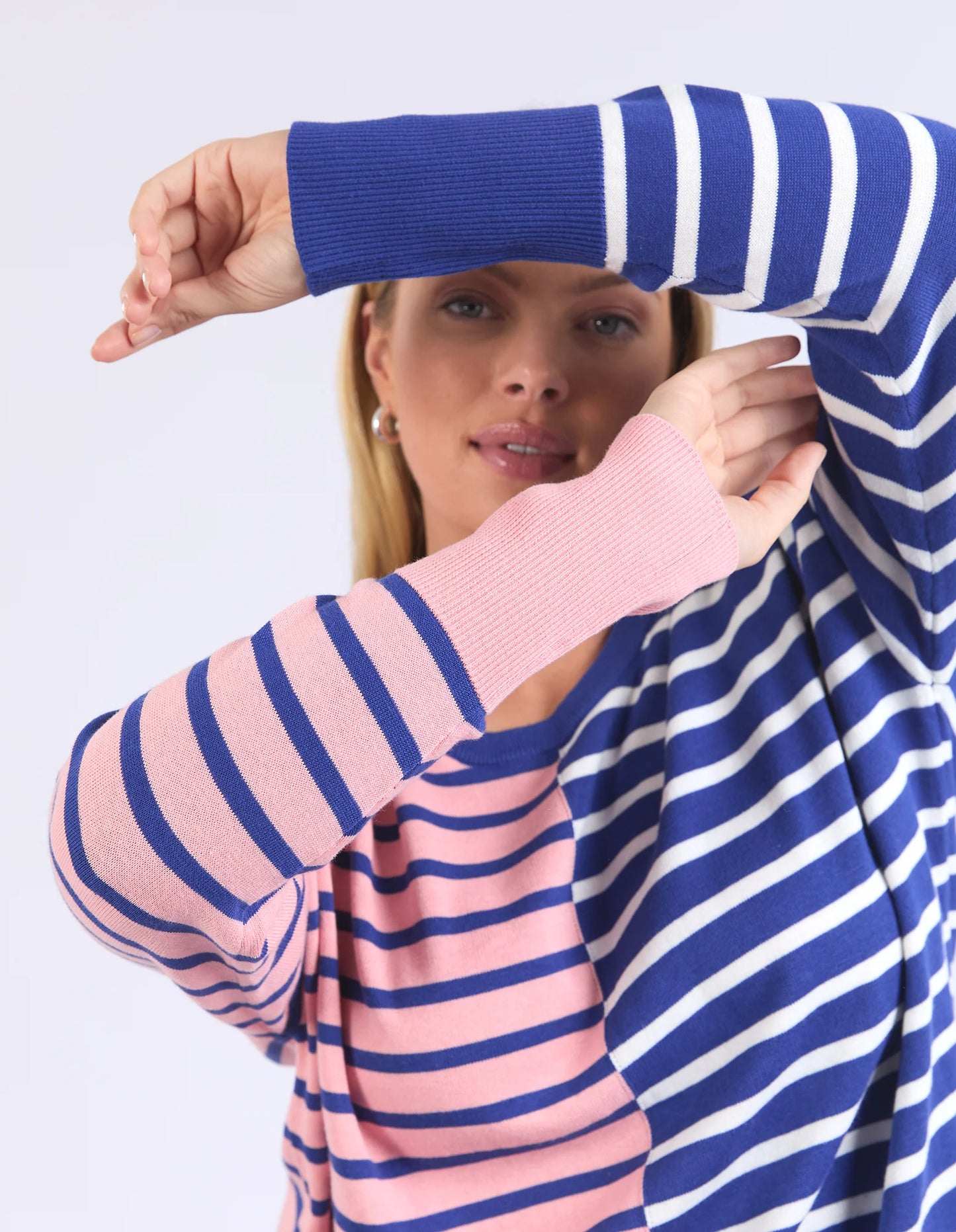 Louise Spliced Knit Jumper - Deep Blue/Pink Blush