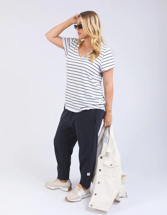 Pima V Tee - Stripe White/Navy