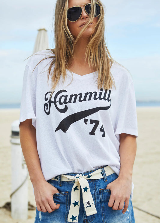 Hammill '74 Logo V Neck Tee - White