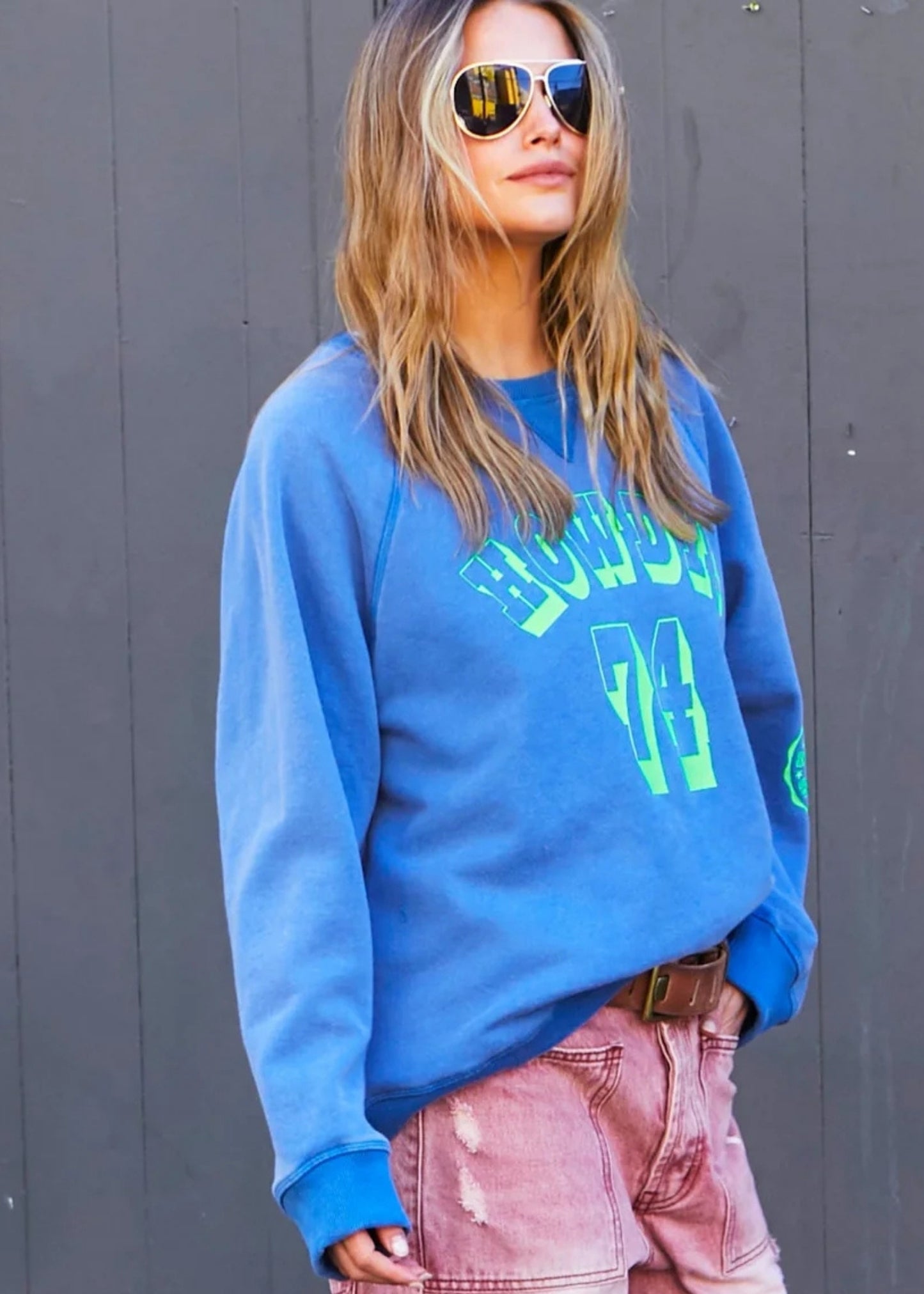 Vintage Wash Howdy Sweater - Washed Blue