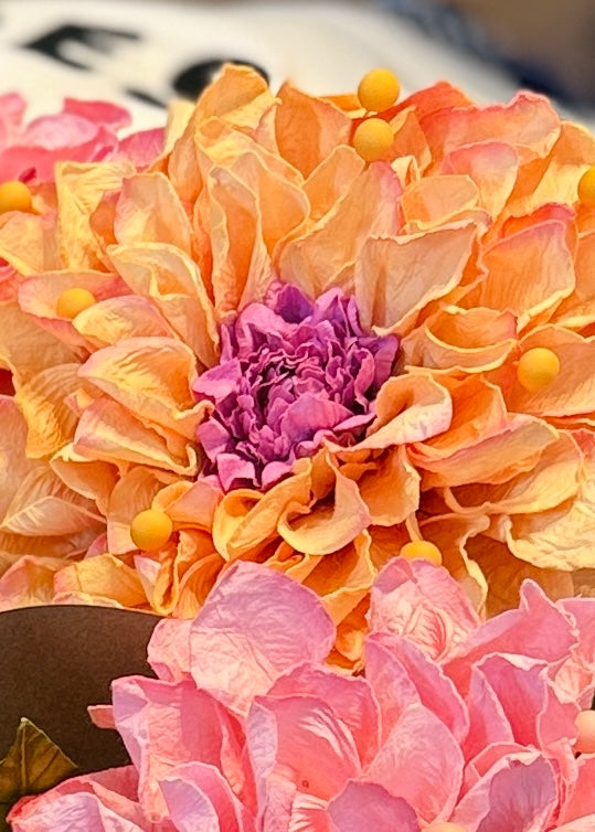 Dahlia Paper Flower - Apricot with Lilac
