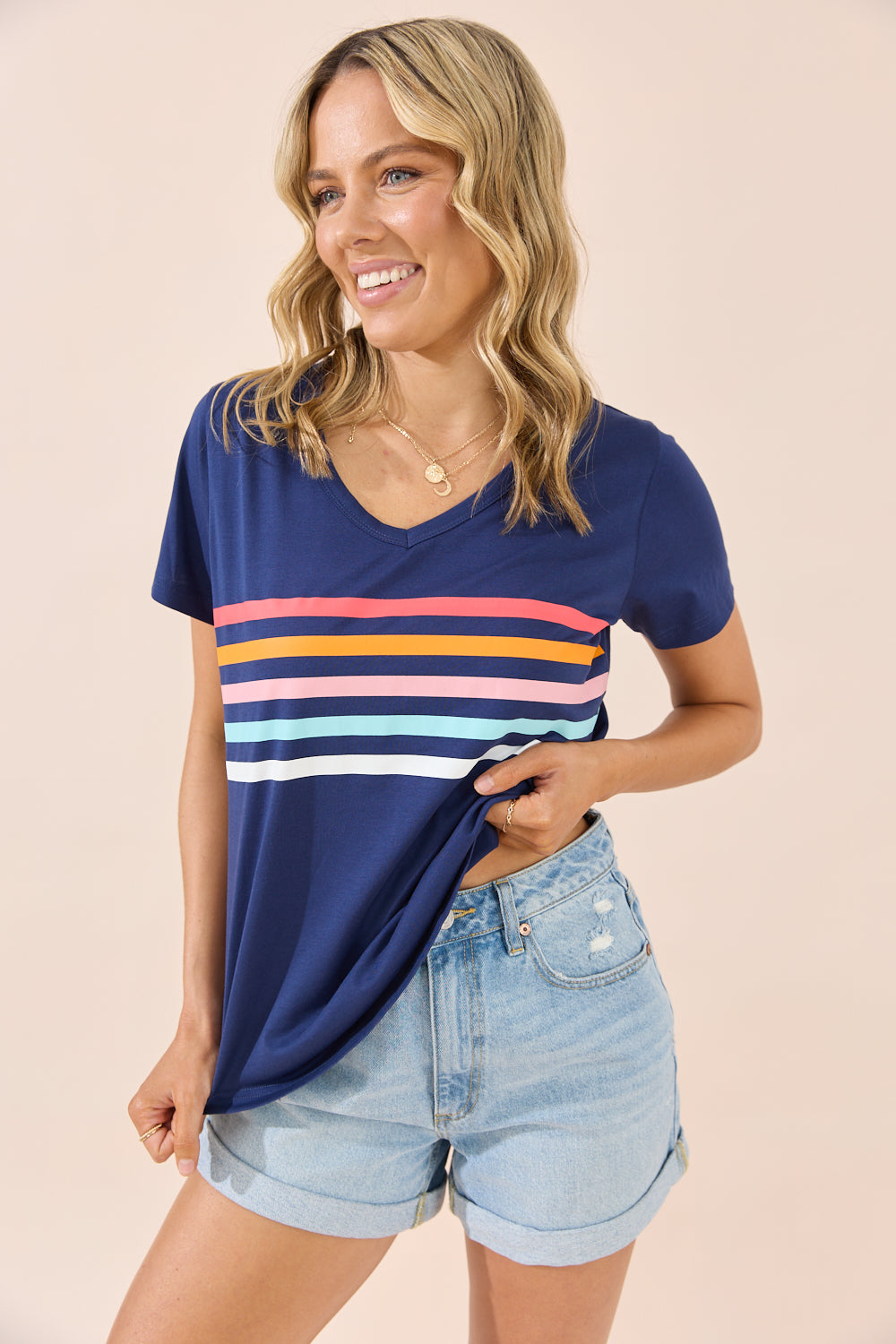 JOVIE_FOREVER_V_NECK_TEE_NAVY_BLUE_STRIPE_BASIC_STATE_JOVIE_CLOTHING_STOCKISTS