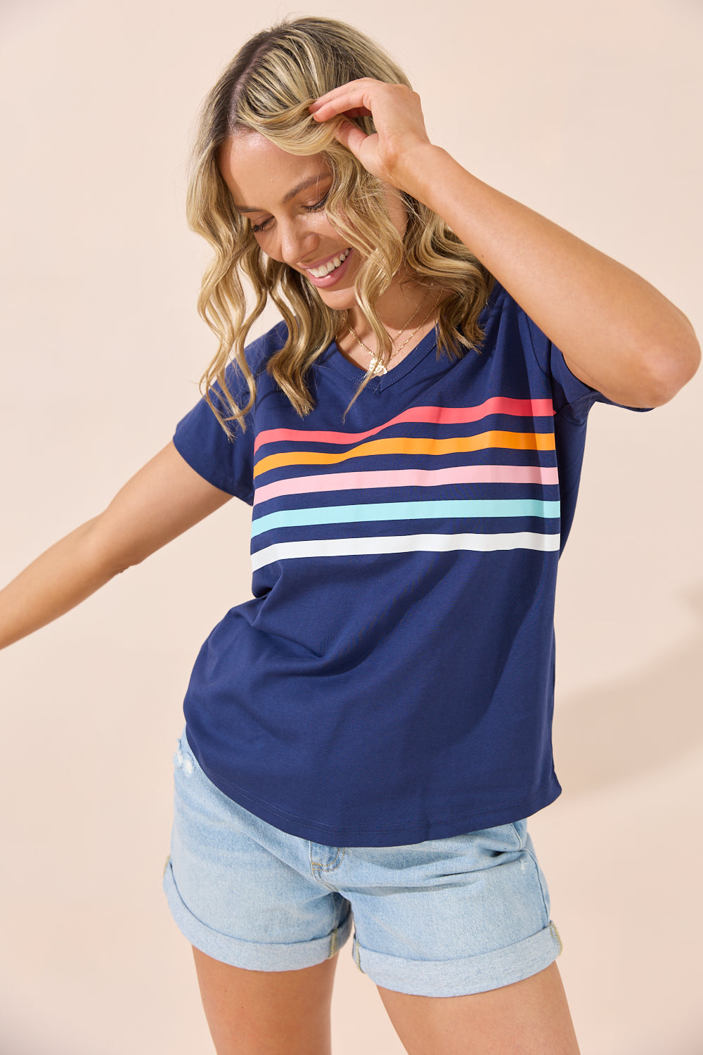 JOVIE_FOREVER_V_NECK_TEE_NAVY_BLUE_STRIPE_BASIC_STATE_JOVIE_CLOTHING_STOCKISTS