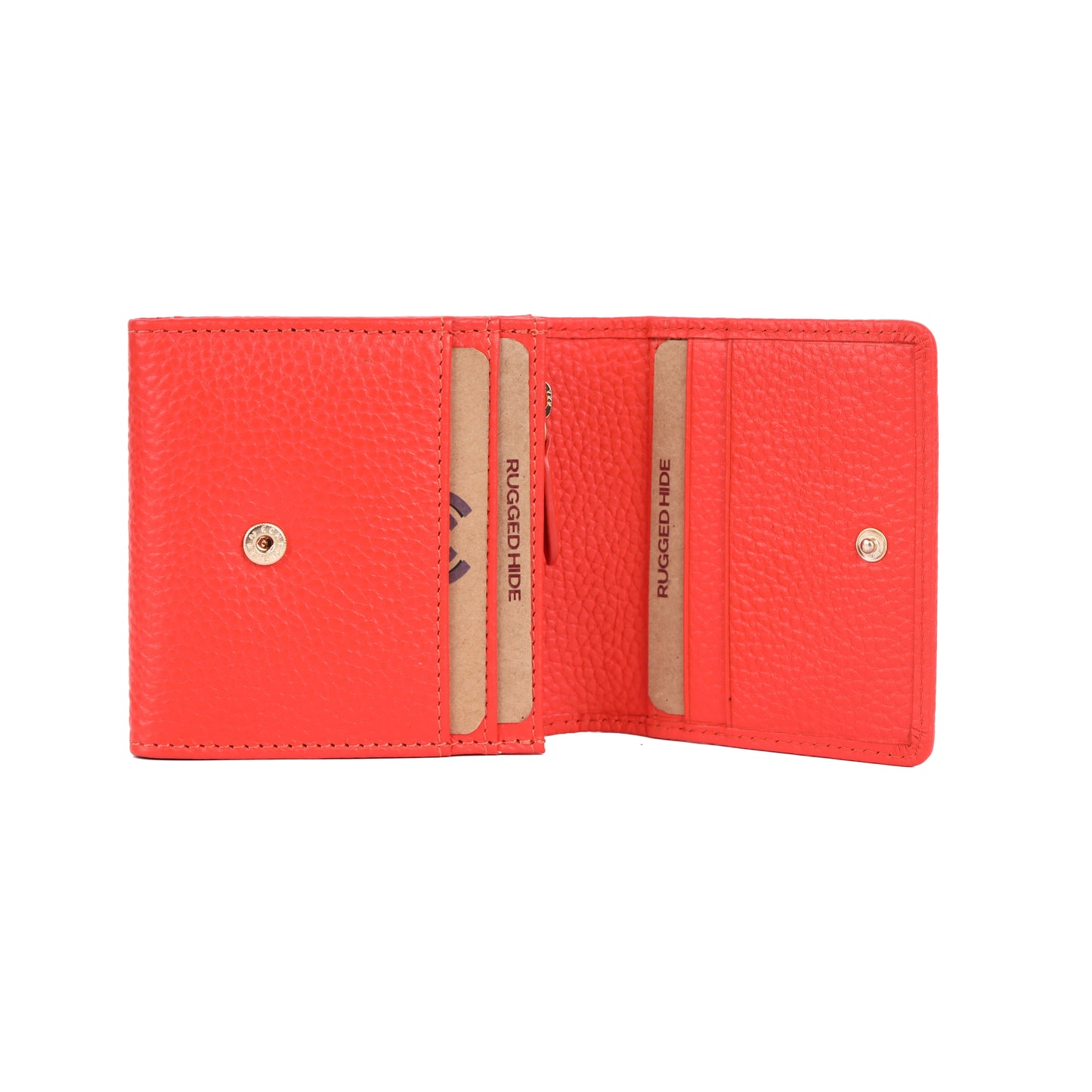 Rugged Hide Small Leather ladies Wallet purse with coin compartment Zip Mandarin Red
