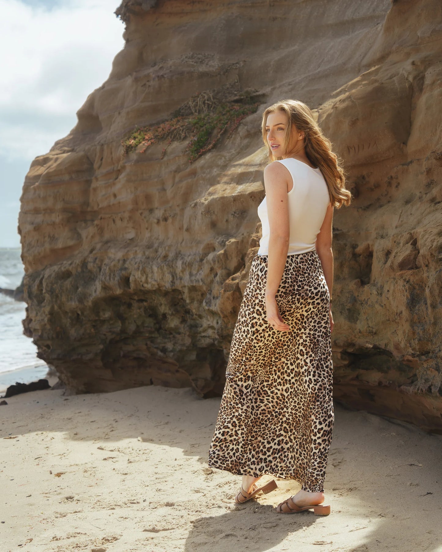 Donna Leopard Print Skirt Maxi satin skirt