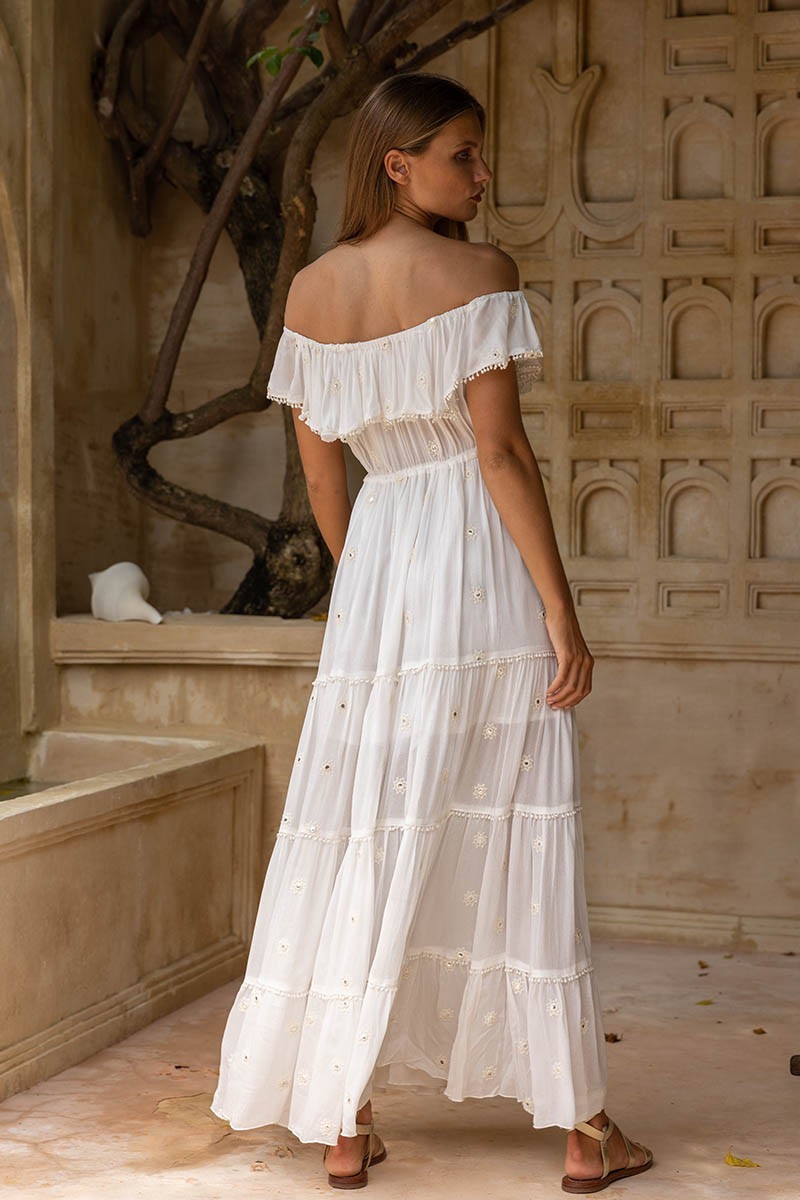 white bohemian maxy dress