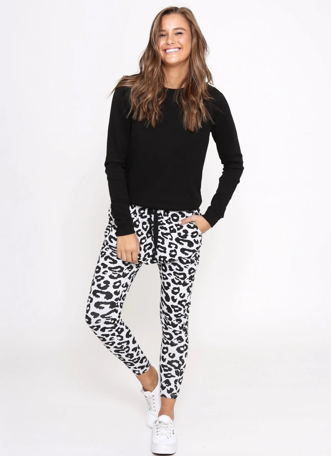 Mila Leopard Print Jogger Pants - Grey & Black