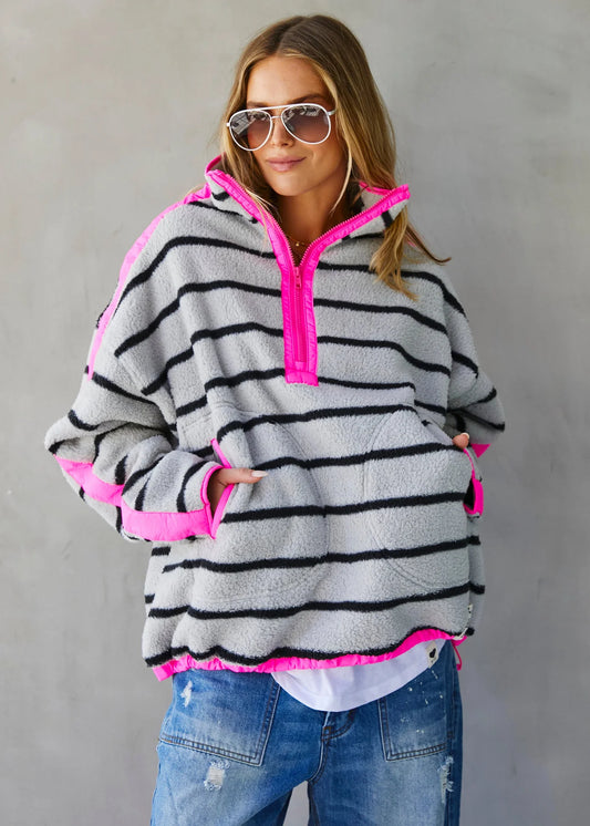 Pop Stripe Polar Fleece - Neon Pink