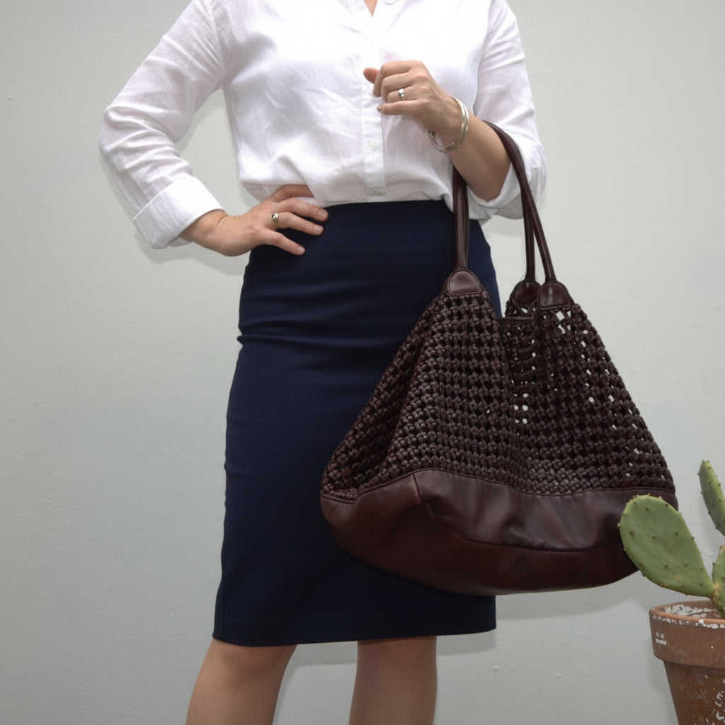 Pebbly Woven Leather Tote Bag