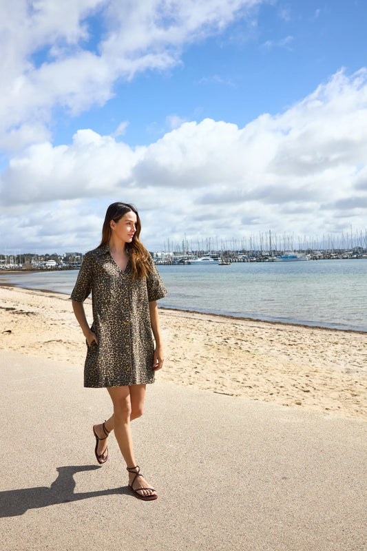 Poppy Denim Dress - Leopard Print