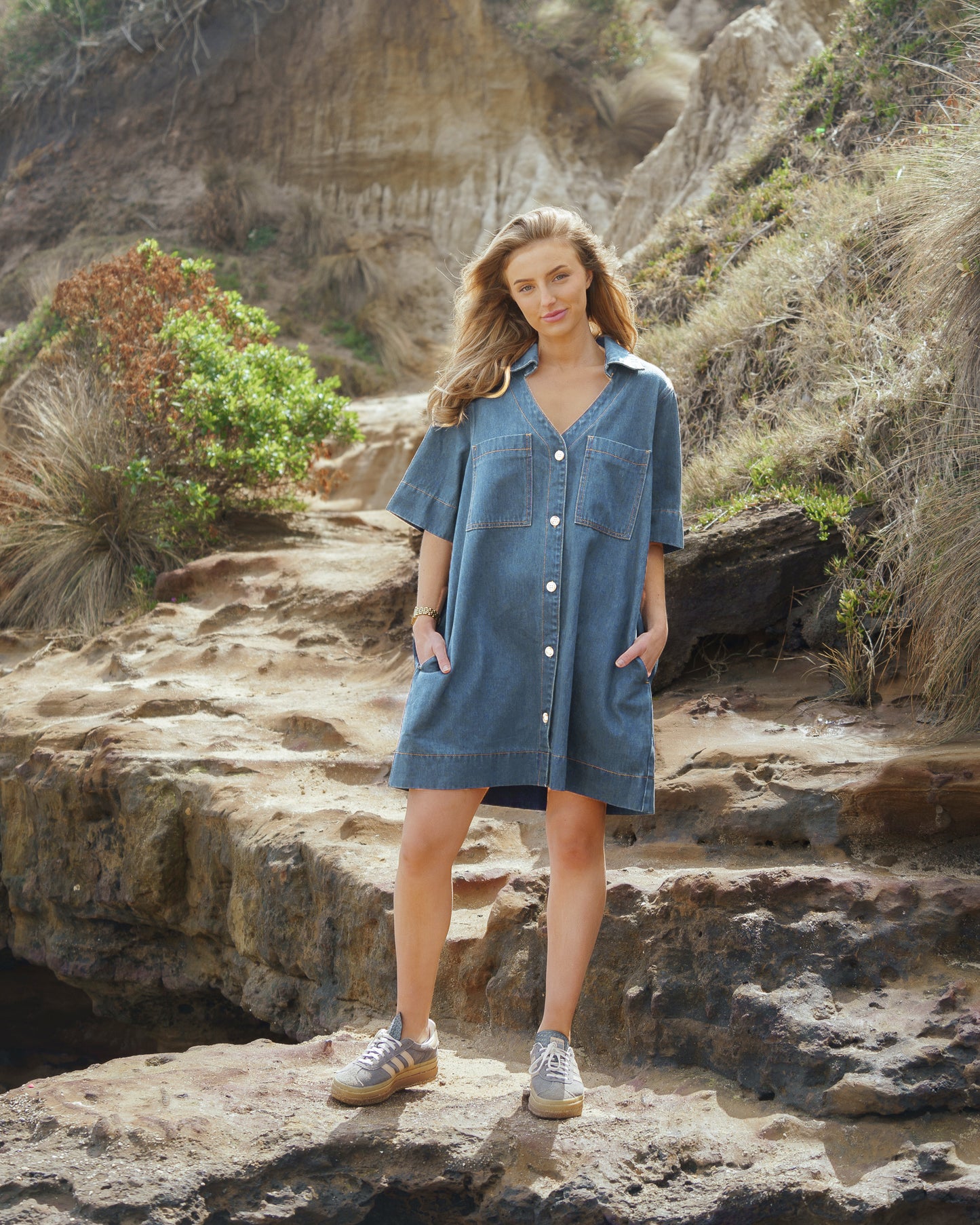 poppy denim a line dress