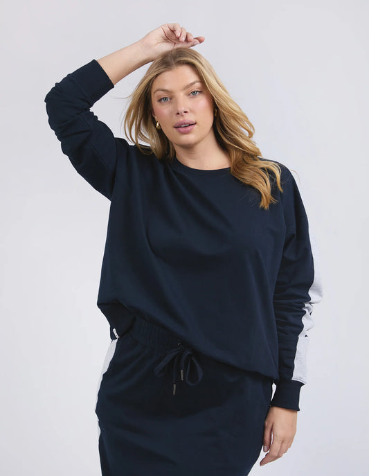 Sloan Fleece Crew Sweater - Navy (Plus Size)