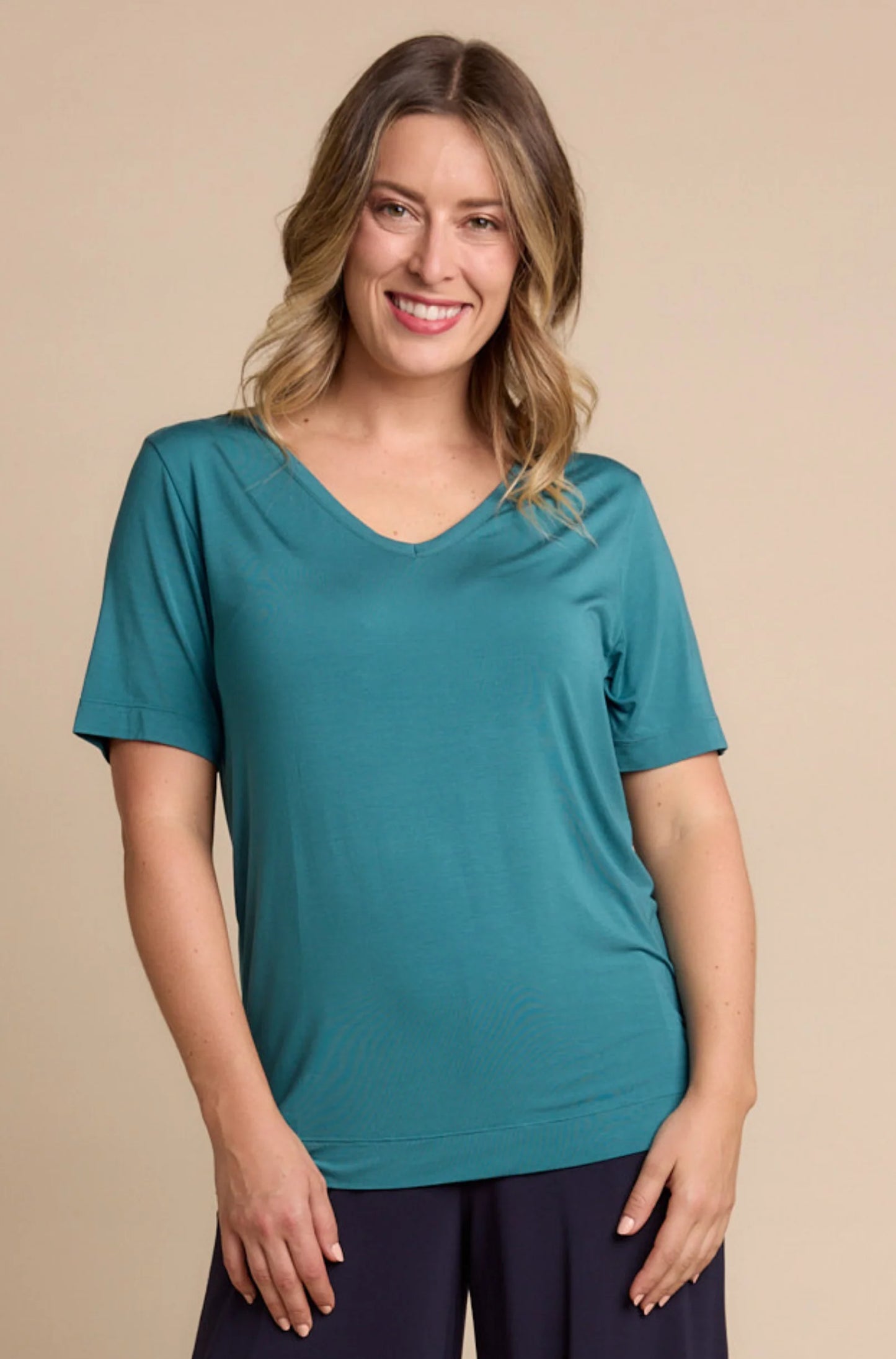 Ella V Neck Tshirt - Peacock