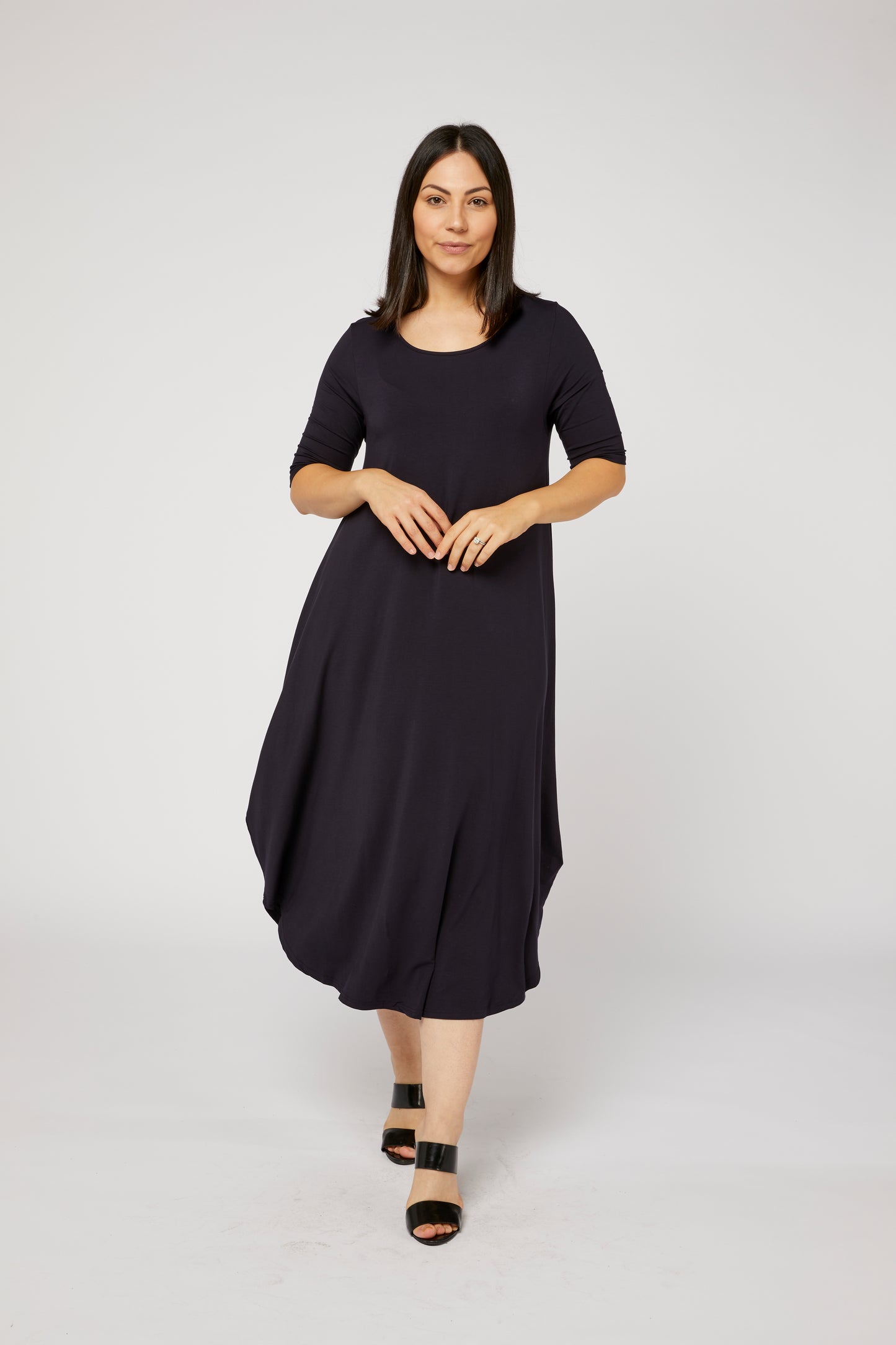 Tri Drape Midi Dress - Navy (Plus Size)