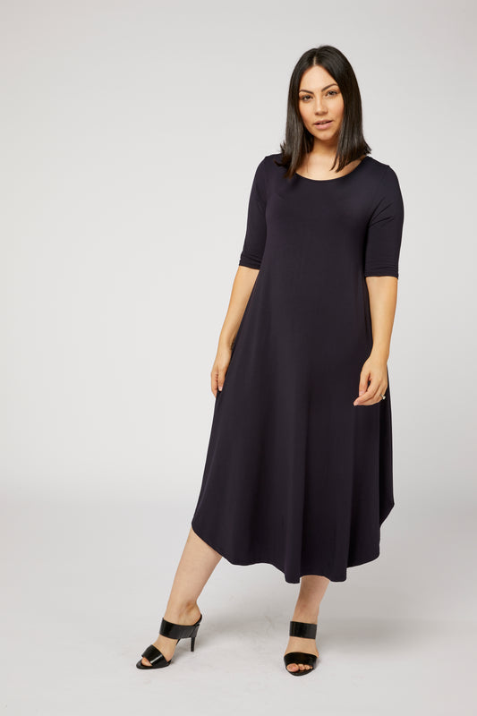 Tri Drape Midi Dress - Navy