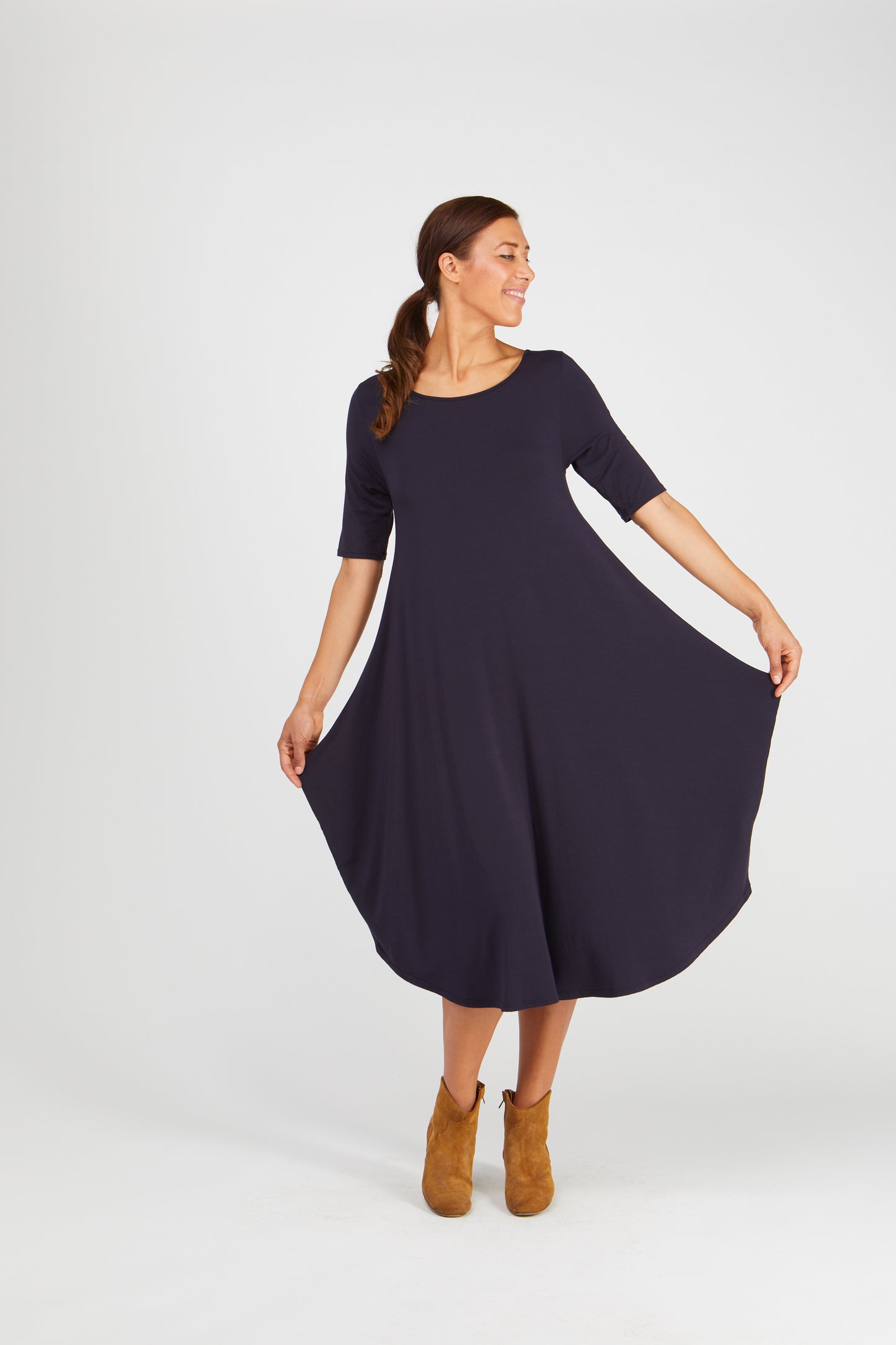 Tri Drape Midi Dress - Navy (Plus Size)