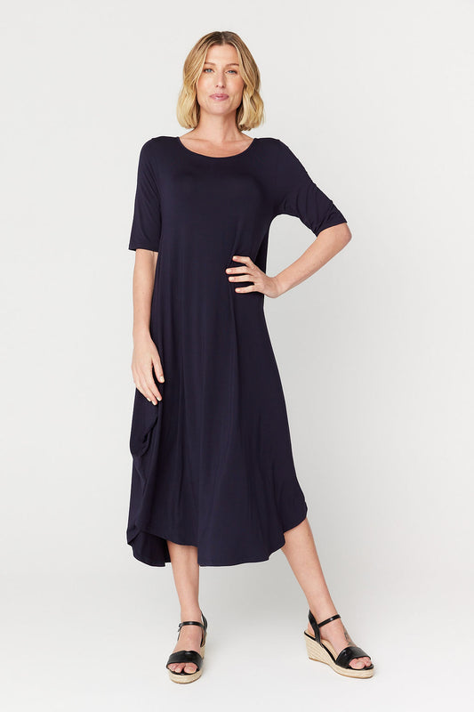 Tri Drape Midi Dress - Navy (Plus Size)