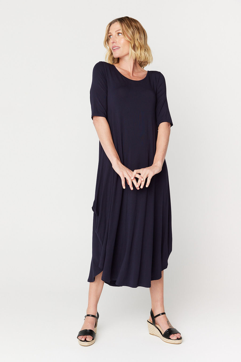 Tri Drape Midi Dress - Navy (Plus Size)