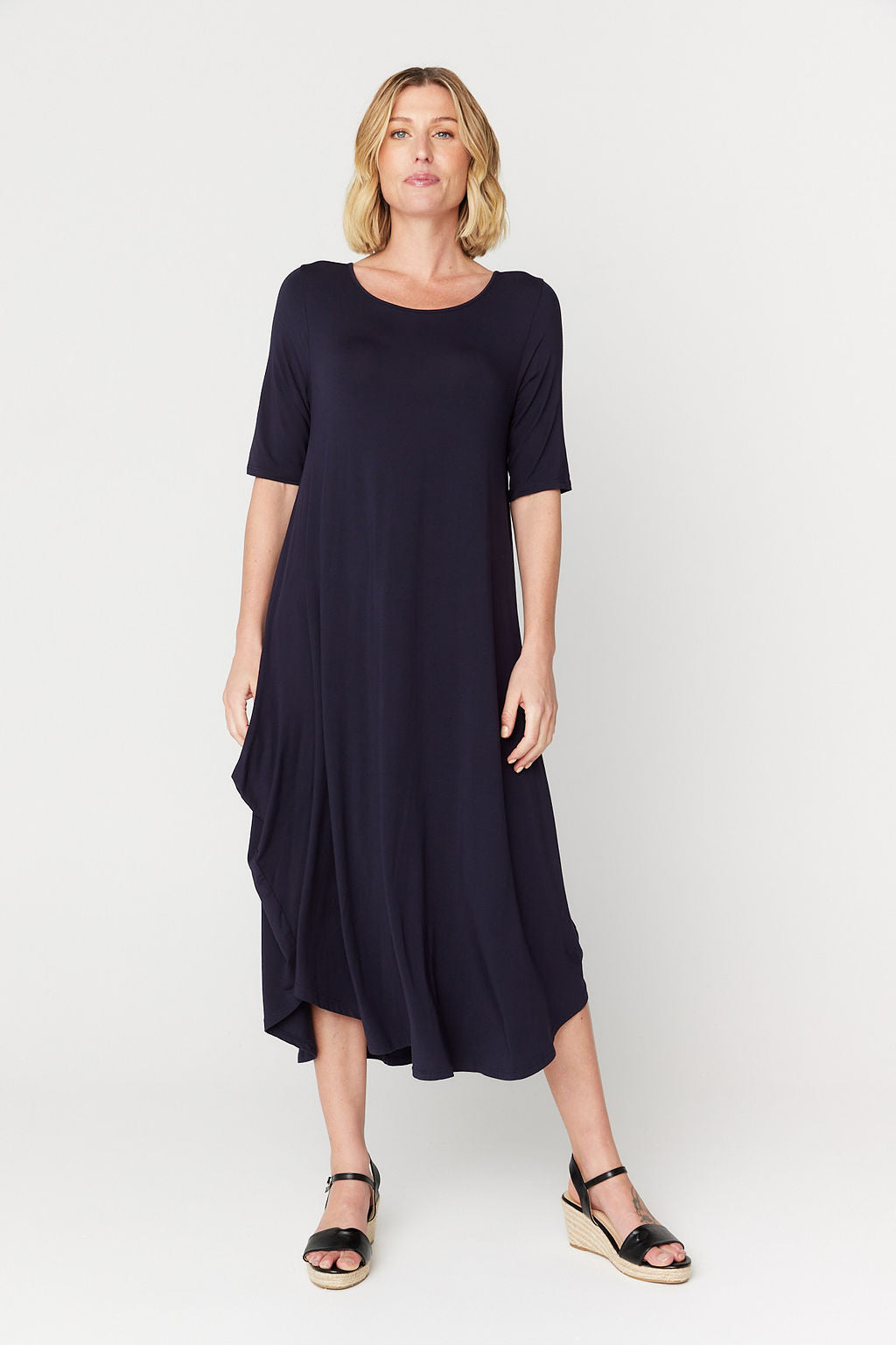 Tri Drape Midi Dress - Navy (Plus Size)