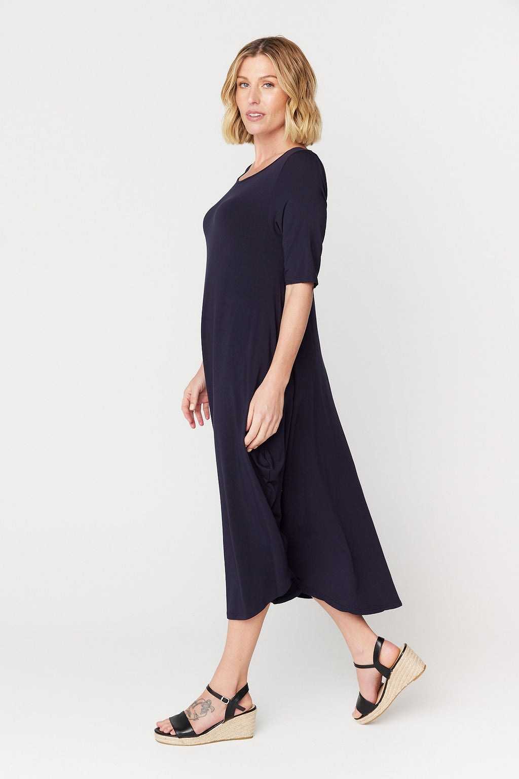 Tri Drape Midi Dress - Navy (Plus Size)