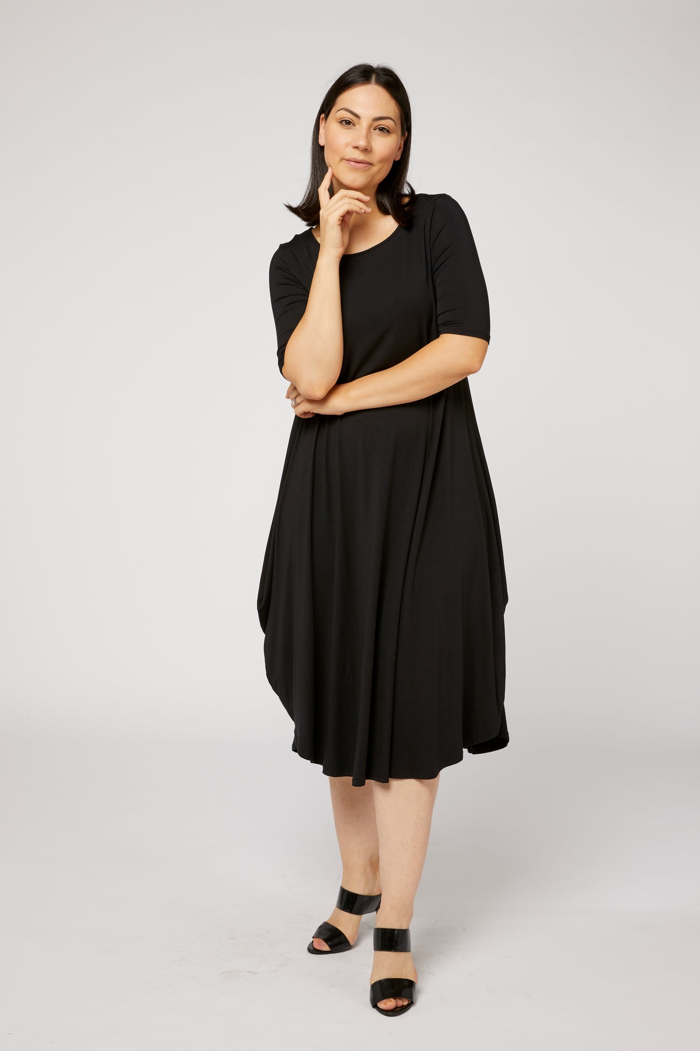 Black_Tri_drape_midi_dress_tani_basic_state_