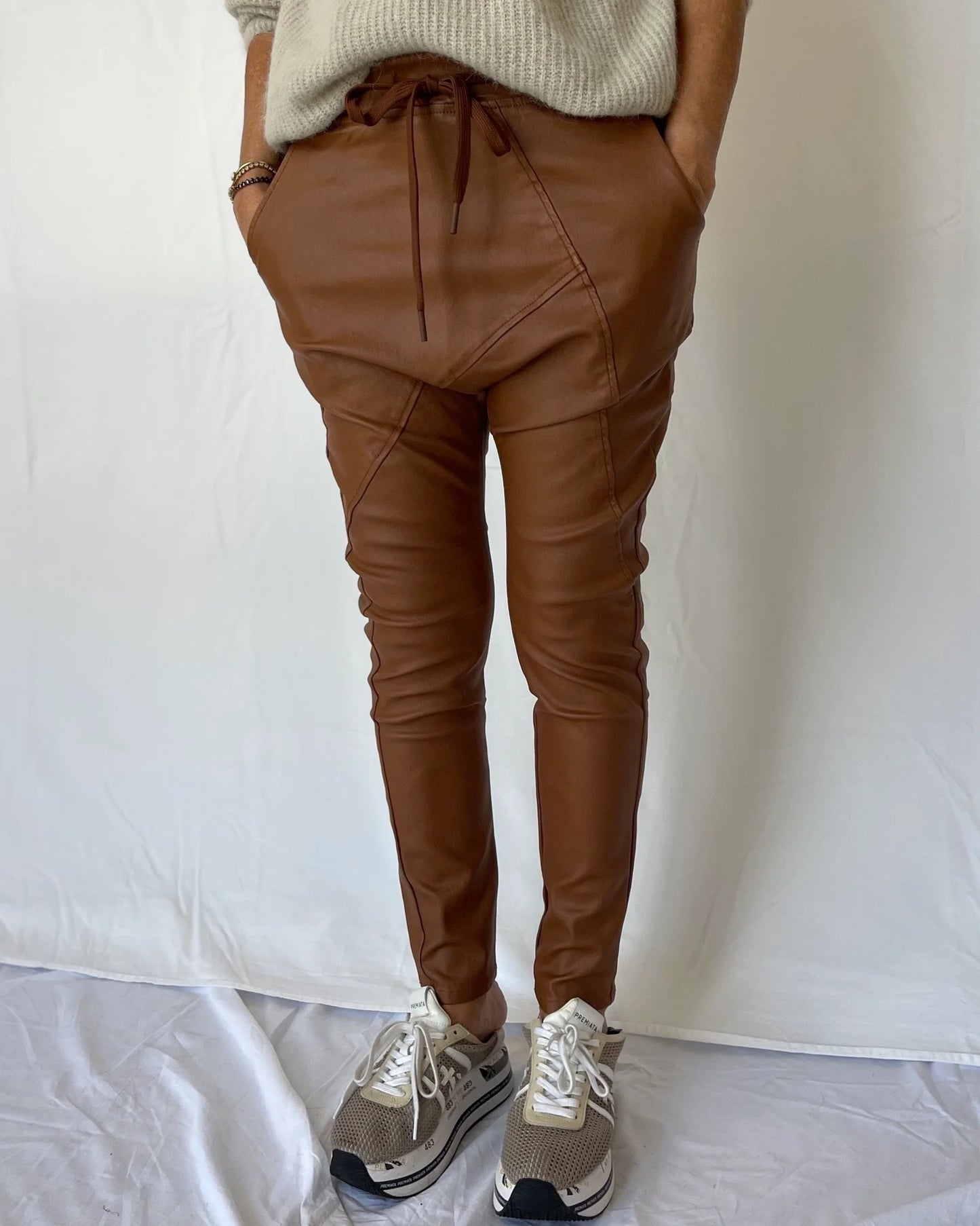 Faux Leather Jogger - Tan