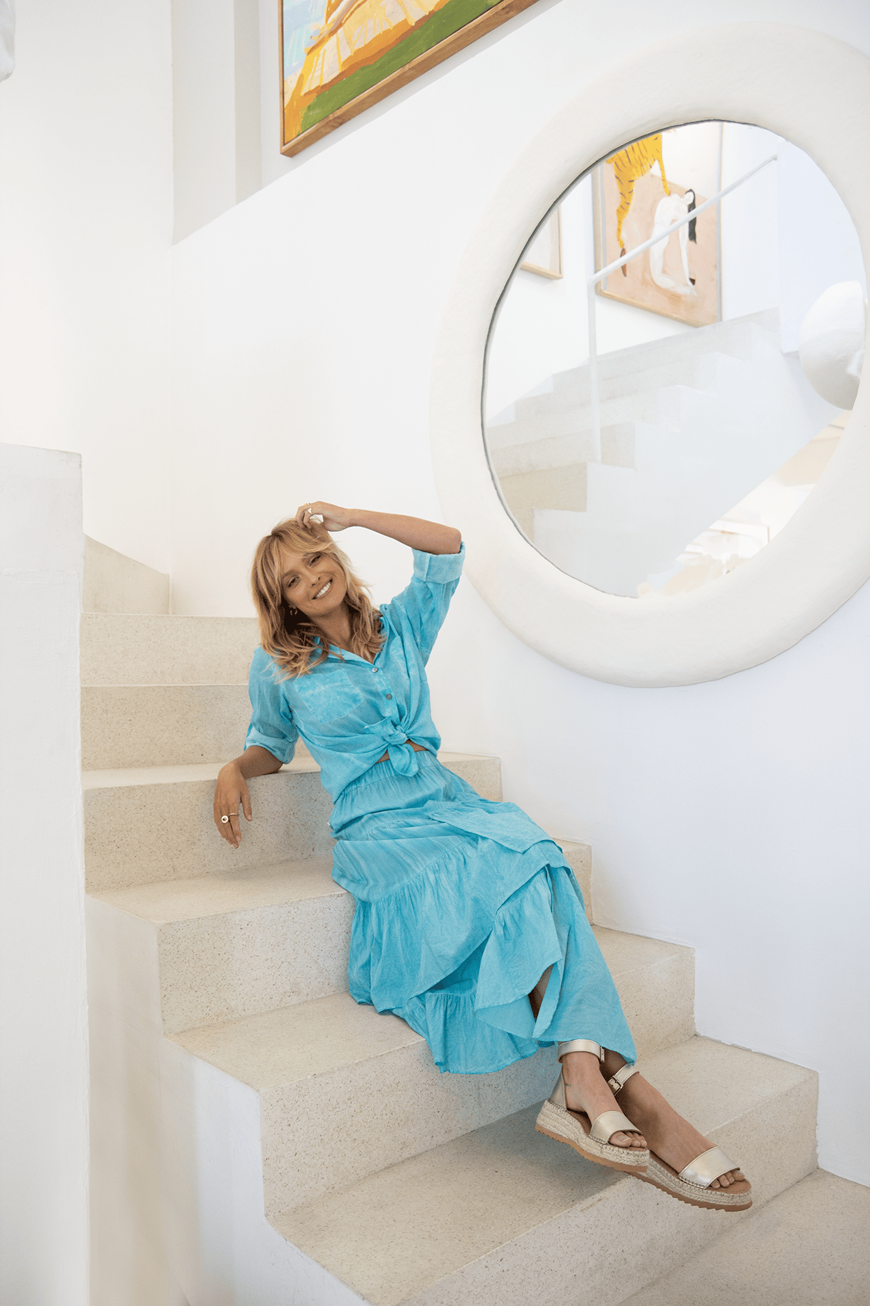 Blue Tiered Ruffle Maxi skirt Cara Skirt Scandi and co