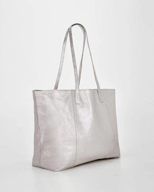 Silver tote bag on a white background