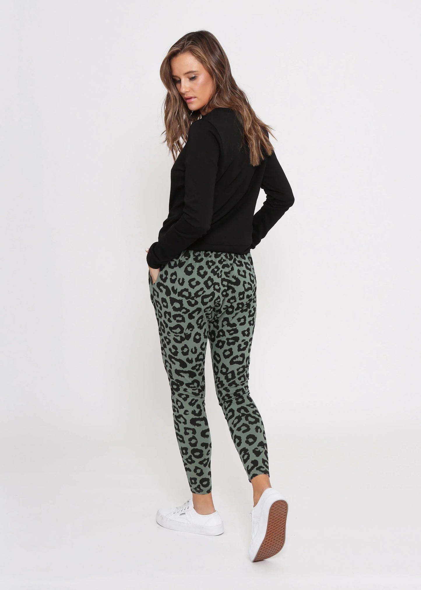 Mila Leopard Print Jogger Pants - Khaki & Black
