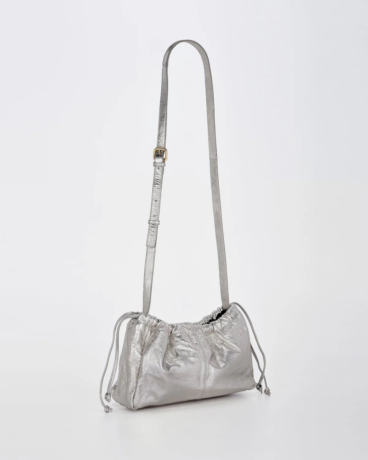 Halley Metallic Drawstring Crossbody Leather Bag