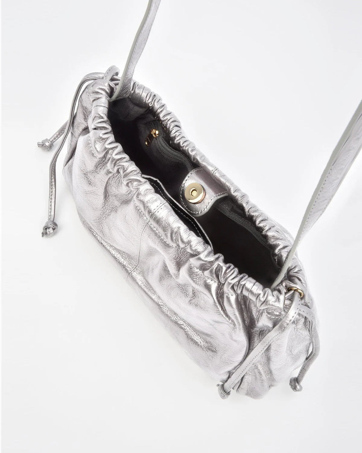 Halley Metallic Drawstring Crossbody Leather Bag