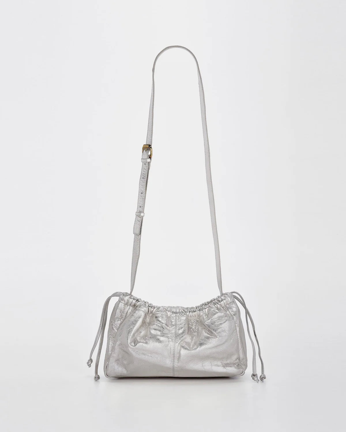 Halley Metallic Drawstring Crossbody Leather Bag