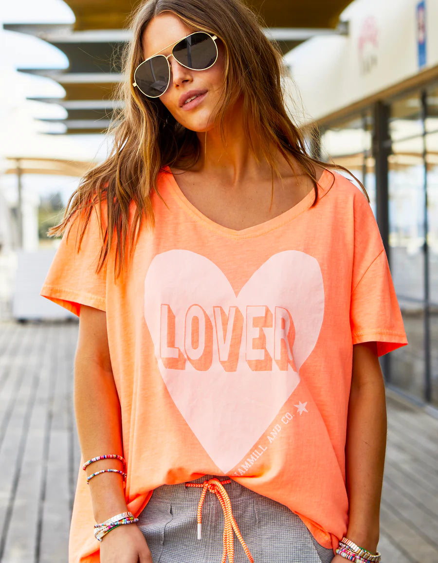 Vintage Wash Lover Heart Tee - Orange