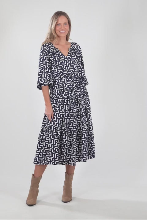 Gemma Geo Dress Navy Geo Print