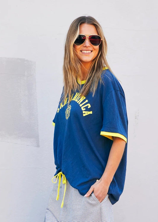 Santa Monica Ringer Tee - Blue/Yellow