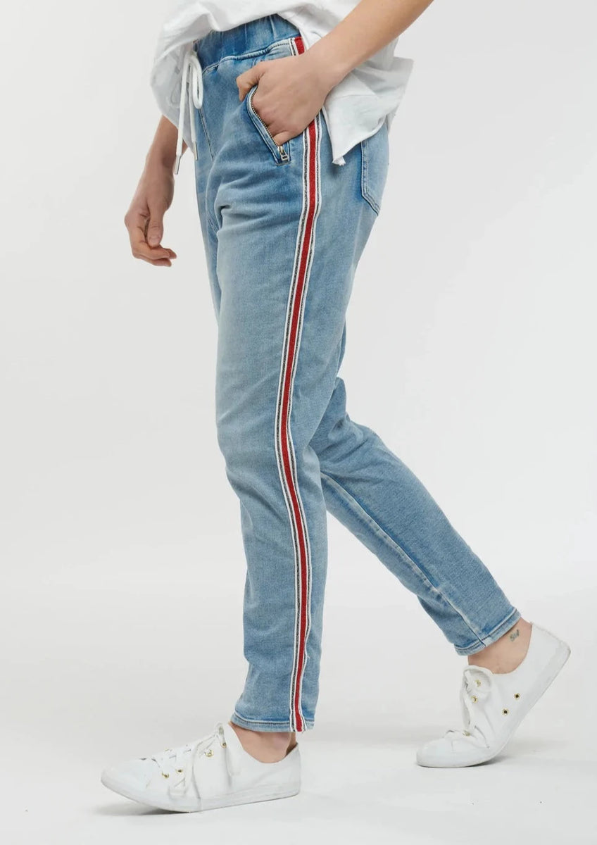 Ferrari Red Trim Pull On Jeans Mid Wash