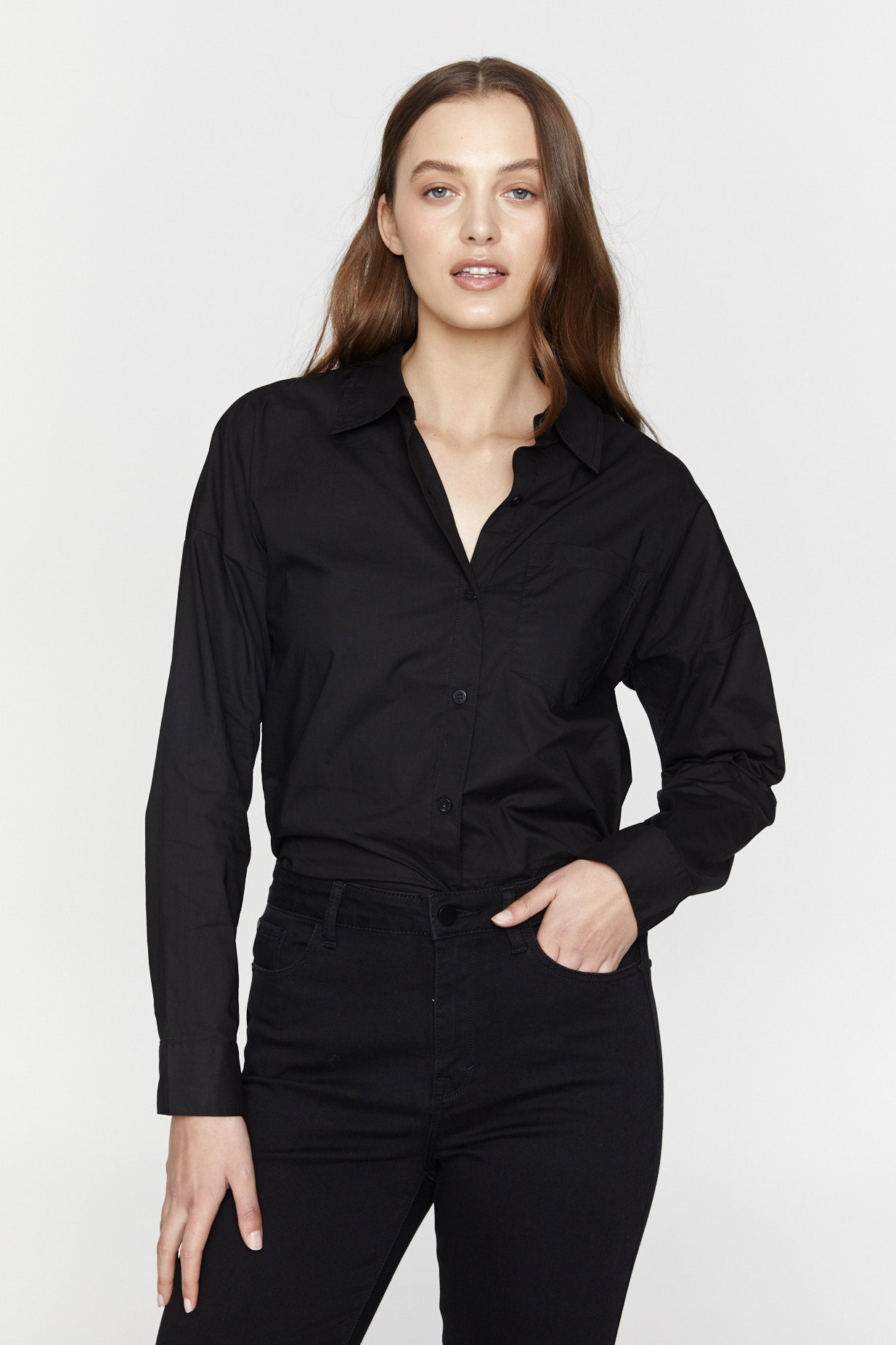 Saint Rose Laguna Shirt, Black Saint Rose Shirt, Black Saint Rose Laguna Shirt, Womens Black Button Up Shirt