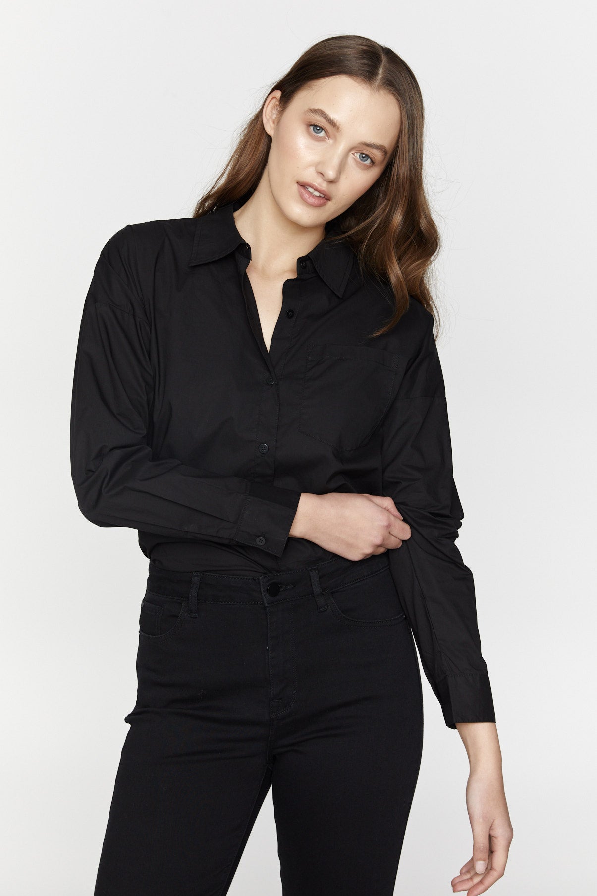 Saint Rose Laguna Shirt, Black Saint Rose Shirt, Black Saint Rose Laguna Shirt, Womens Black Button Up Shirt