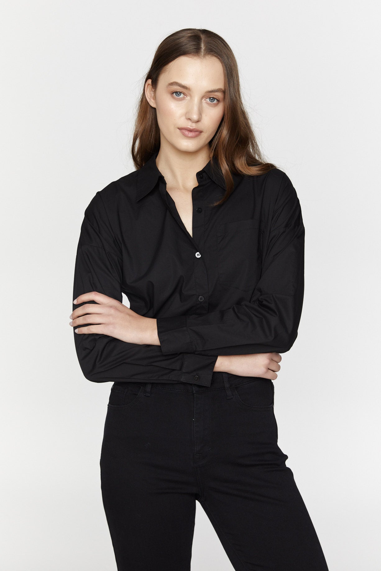 Saint Rose Laguna Shirt, Black Saint Rose Shirt, Black Saint Rose Laguna Shirt, Womens Black Button Up Shirt