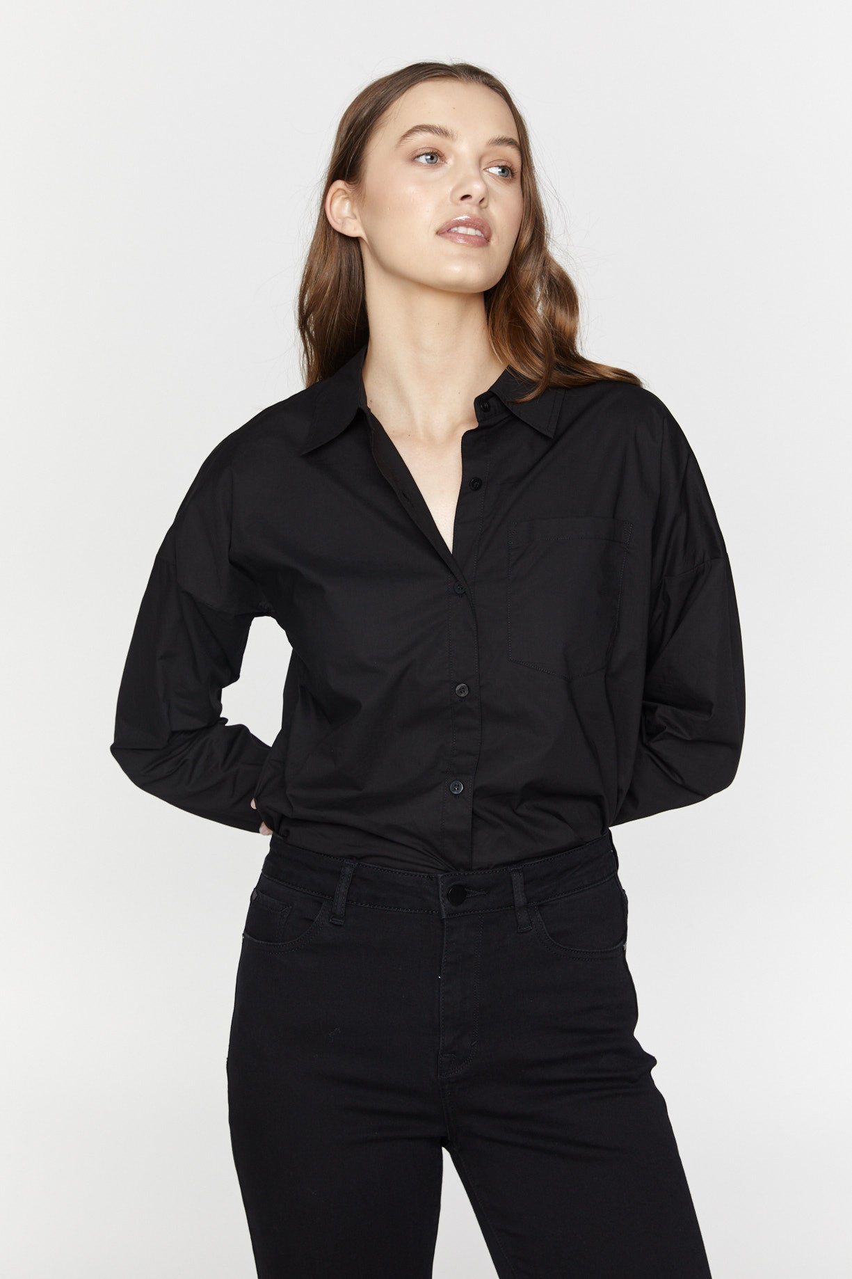 Saint Rose Laguna Shirt, Black Saint Rose Shirt, Black Saint Rose Laguna Shirt, Womens Black Button Up Shirt