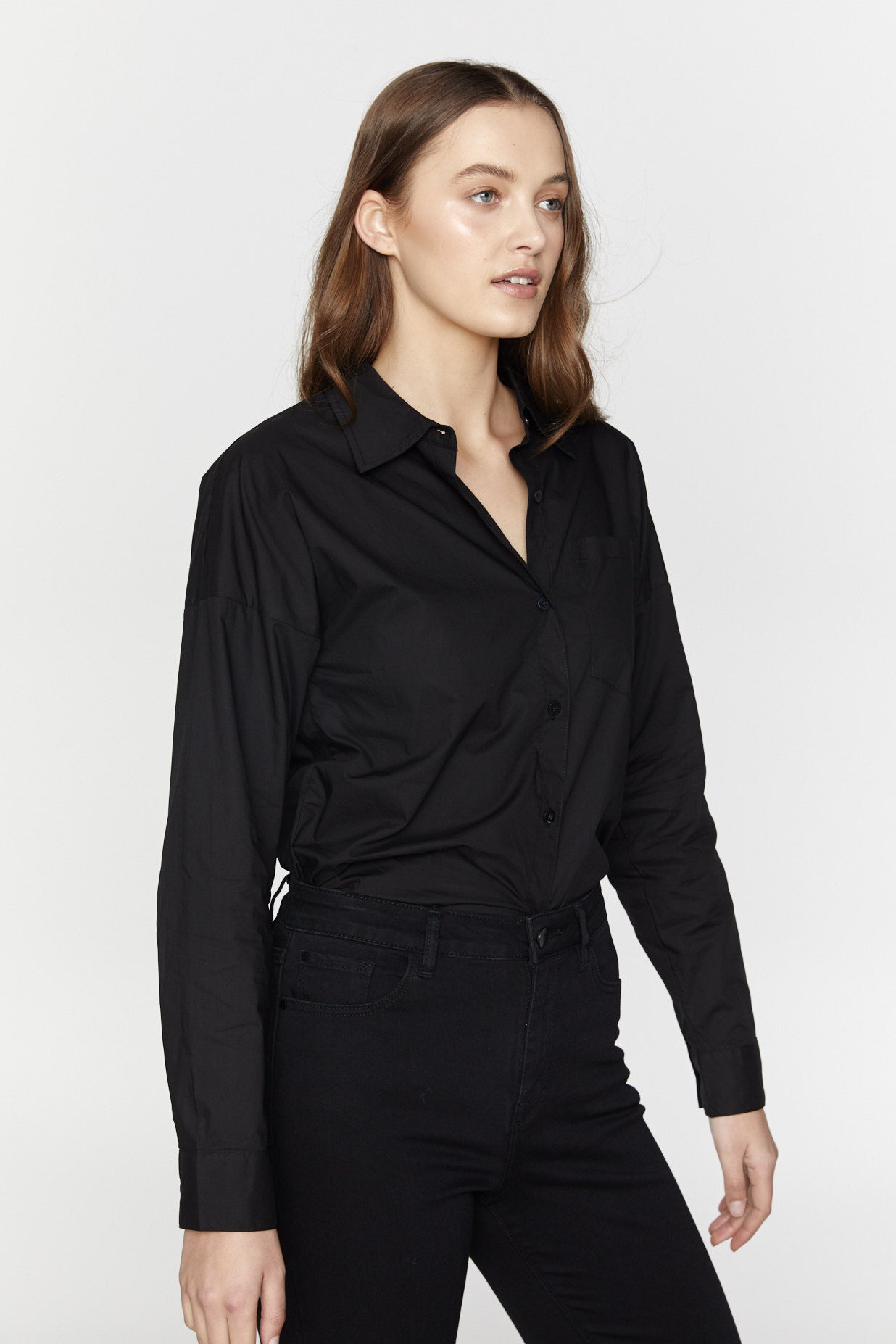 Saint Rose Laguna Shirt, Black Saint Rose Shirt, Black Saint Rose Laguna Shirt, Womens Black Button Up Shirt
