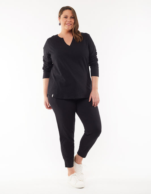 Coles Bay Henley Long Sleeve Tee - Black (Plus Size)