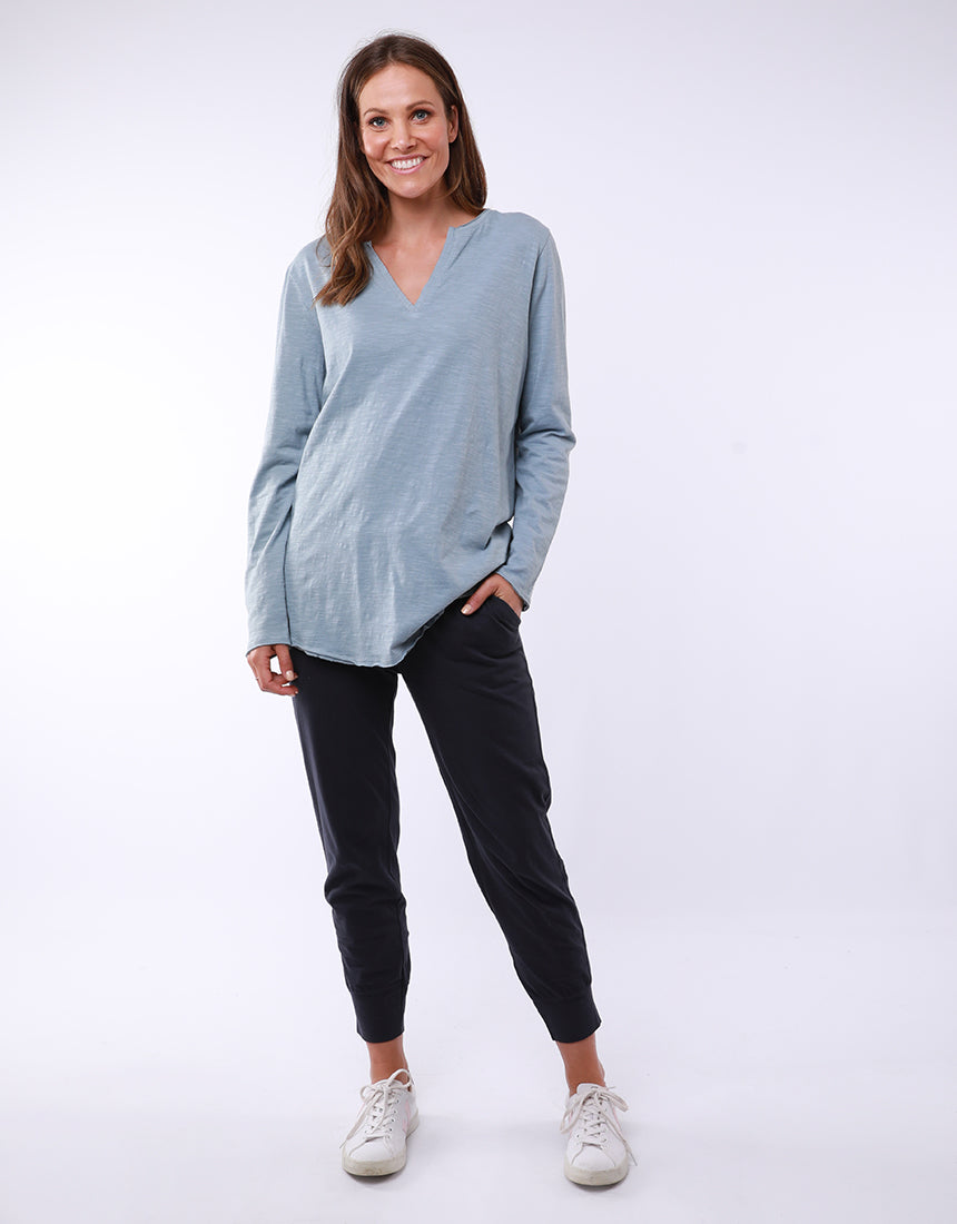 Coles Bay Henley Long Sleeve Tee - Blue Mist (plus size)