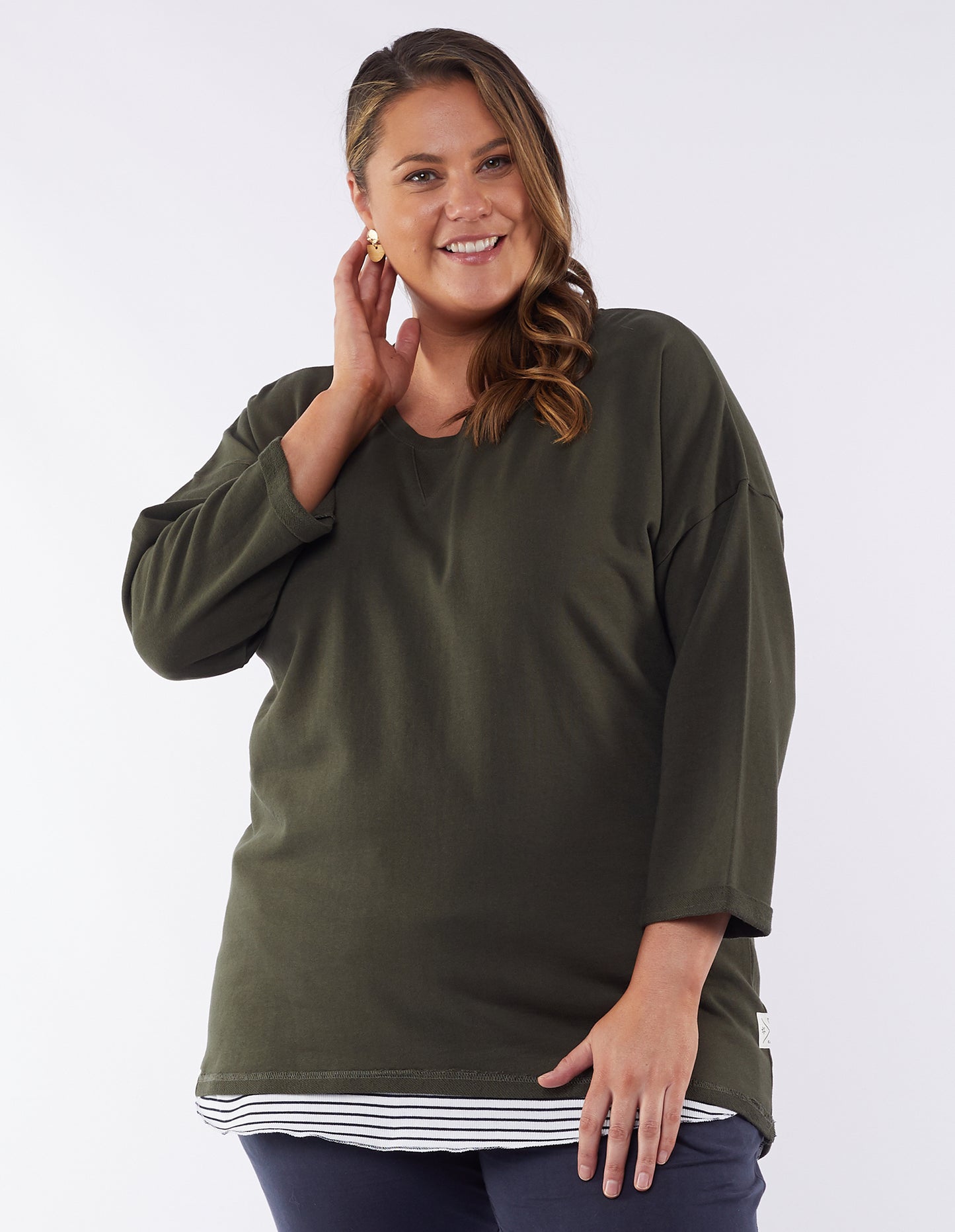 SHOP ELM ALICE JUMPER ONLINE, SHOP ELM KHAKI ALICE CREW, ELM ALICE CREW IN KHAKI, ELM CLOTHING PLUS SIZE