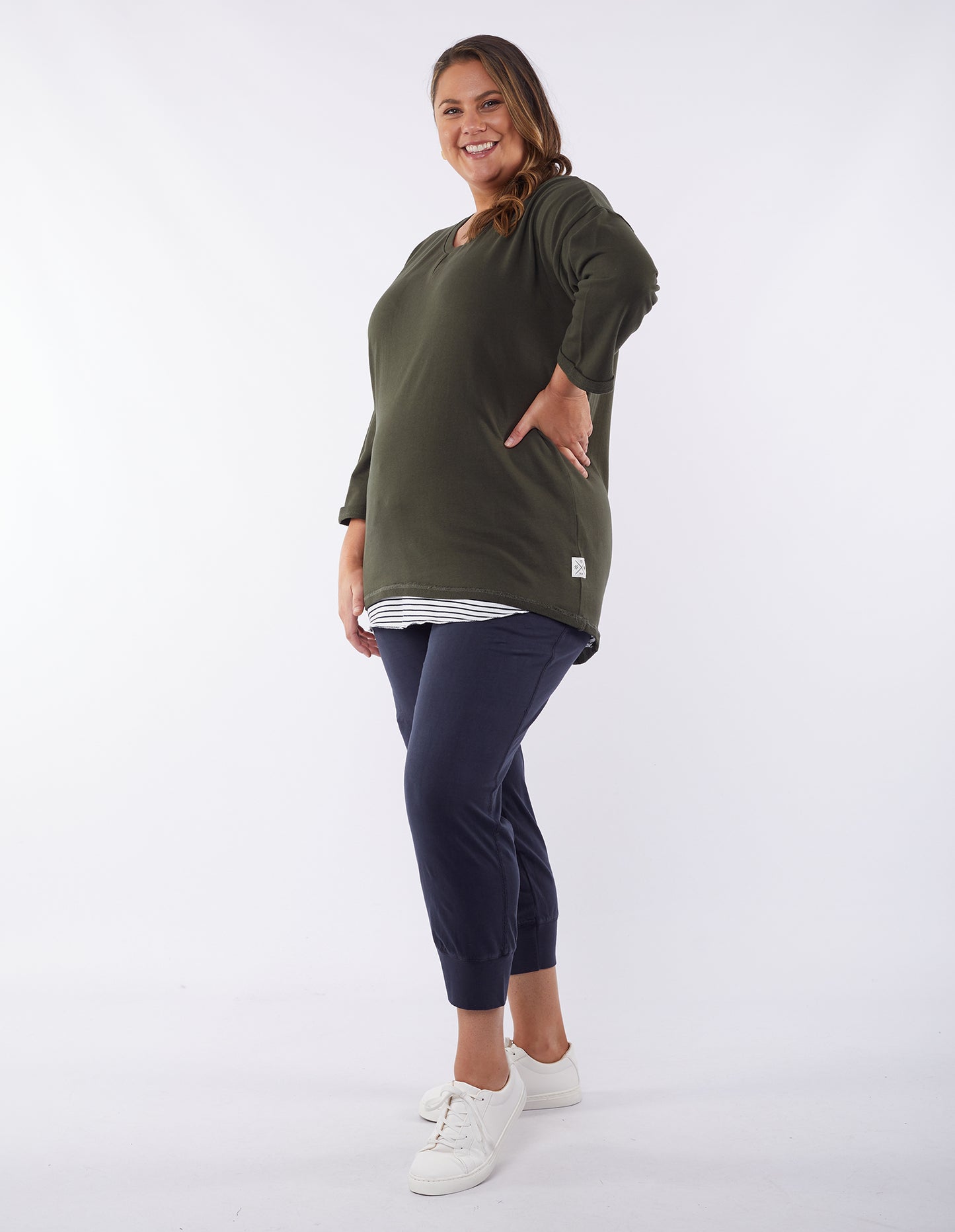 SHOP ELM ALICE JUMPER ONLINE, SHOP ELM KHAKI ALICE CREW, ELM ALICE CREW IN KHAKI, ELM CLOTHING PLUS SIZE