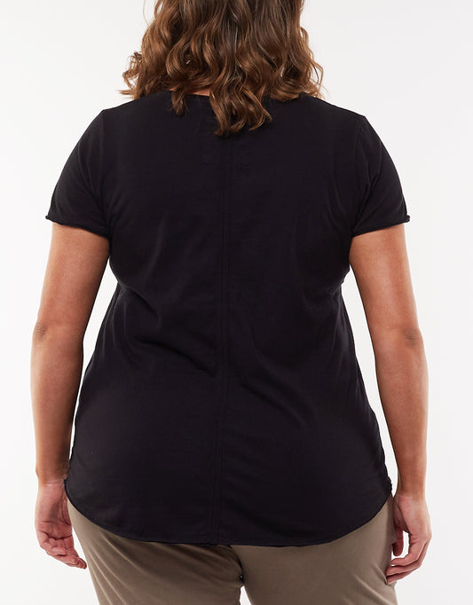 Plus Size Vee Neck Tee Plus Size Fundamental Vee Tee Plus Size Elm Vee Tee Black Fundamental Vee Tshirt Elm Stockist Elm Online Stockist Elm Embrace Plus Size V Neck Tee Washed Black - Elm Plus Size V Neck Tee Black - Basic State Australia