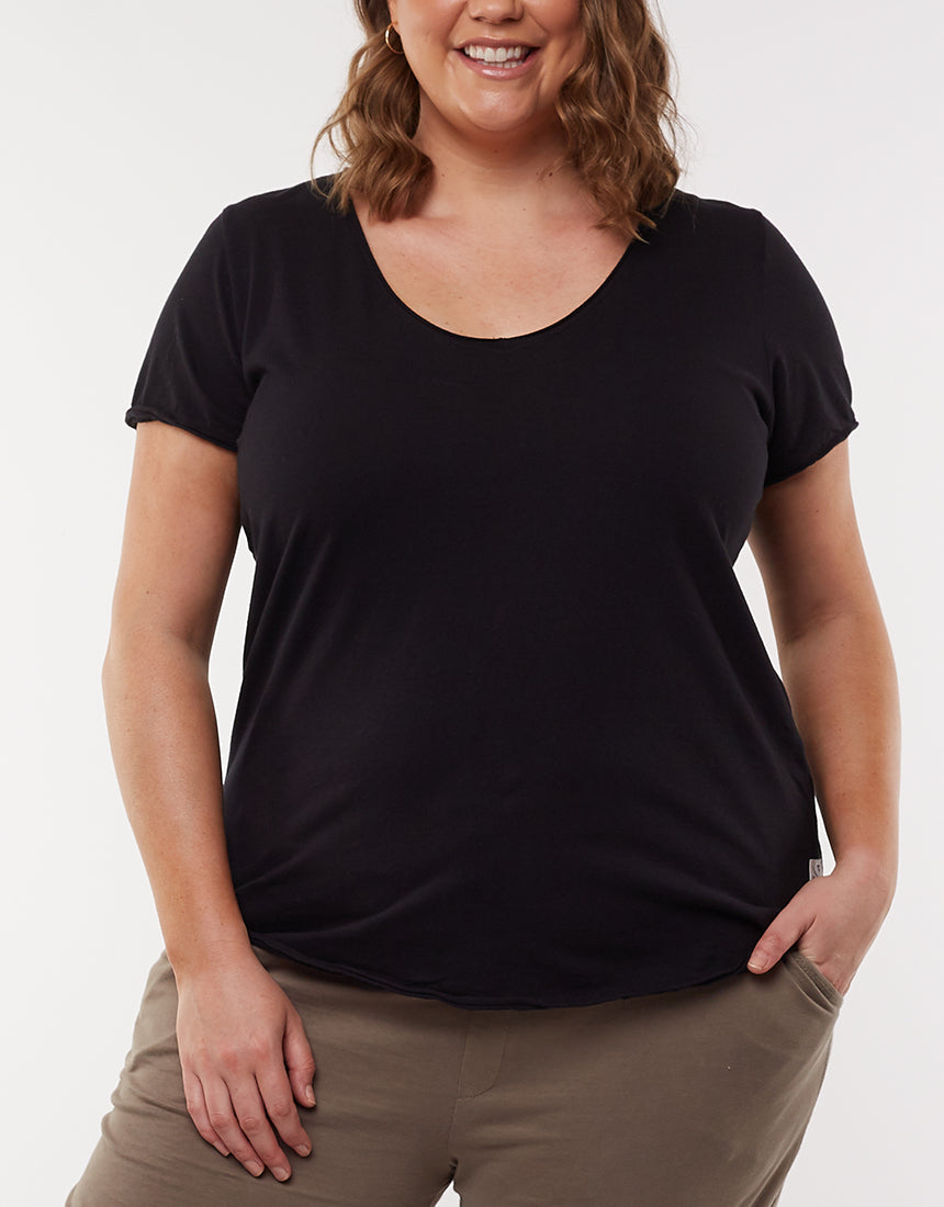 Plus Size Vee Neck Tee Plus Size Fundamental Vee Tee Plus Size Elm Vee Tee Black Fundamental Vee Tshirt Elm Stockist Elm Online Stockist Elm Embrace Plus Size V Neck Tee Washed Black - Elm Plus Size V Neck Tee Black - Basic State Australia